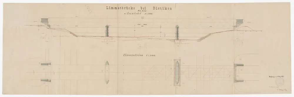 Dietikon: Brücke über die Limmat; Ansicht und Grundriss