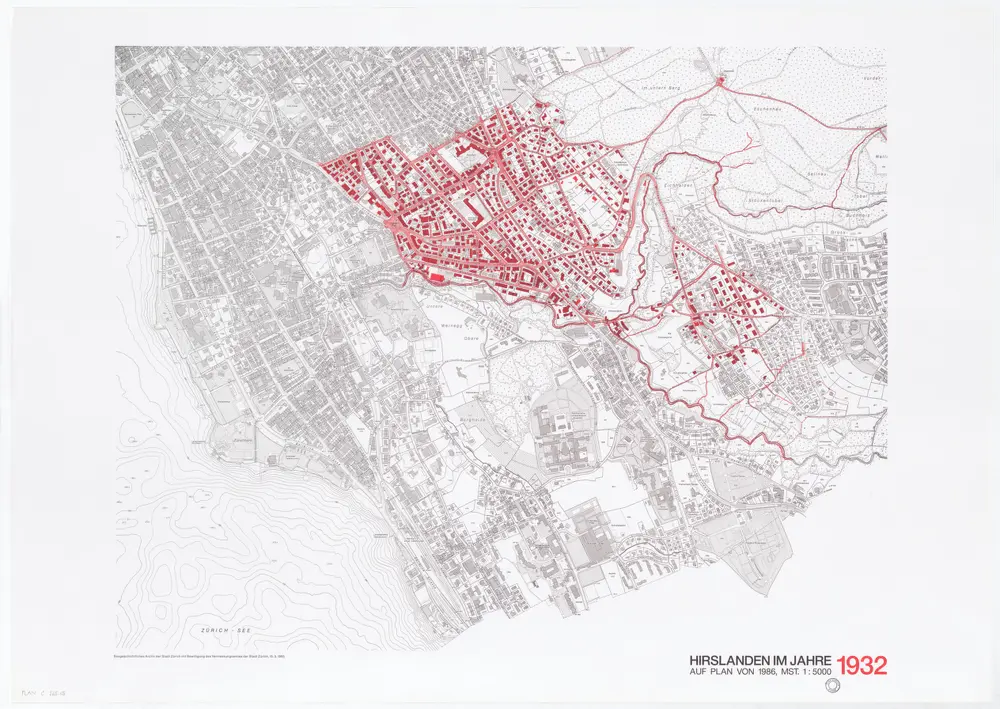 Historische Bauzustände der Zürcher Aussenquartiere in 48 Blättern: Hirslanden im Jahre 1932 auf einem Plan von 1986; Übersichtsplan