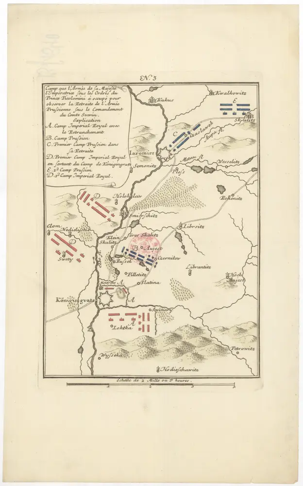 Camp que l'armée de Sa Majesté l'imperatrice sous les ordres du prince Picolomini á occupe pour observer la retraite de l'armée prussienne sous le comandement du comte Swerin