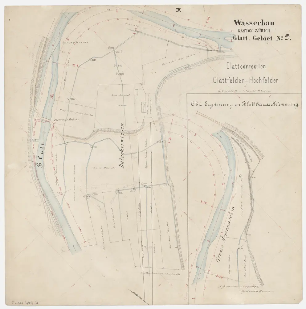 Bülach, Hochfelden, Glattfelden: Hochfelden bis zur Einmündung in den Rhein, Glattkorrektion; Grundrisse (Glatt-Gebiet Nr. 9): Blatt IV: Bülacherwiesen in Hochfelden, Glattkorrektion; Grundriss (Glatt-Gebiet Nr. 9)