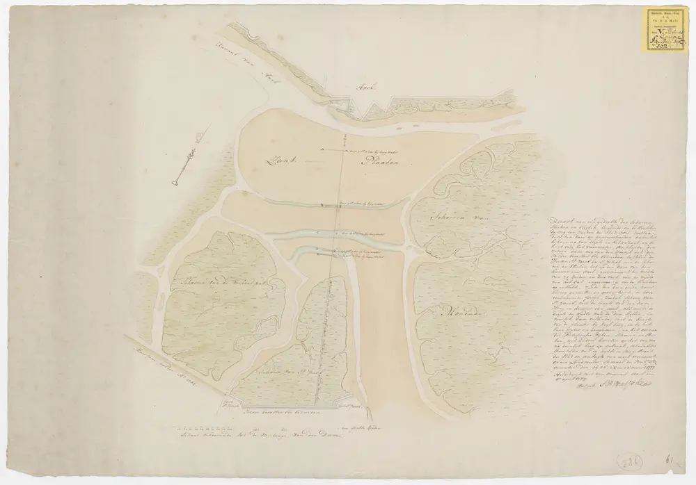 Kaart van een gedeelte der schorren, slicken en blicken, leggende en bestrekken de zig ten zuiden van de stad Axel ...