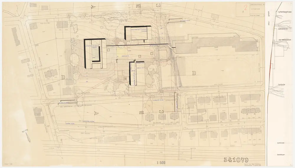 Winterthur: Erweiterung der Kantonsschule; Projekt 541079; Situationsplan und Geländeschnitt