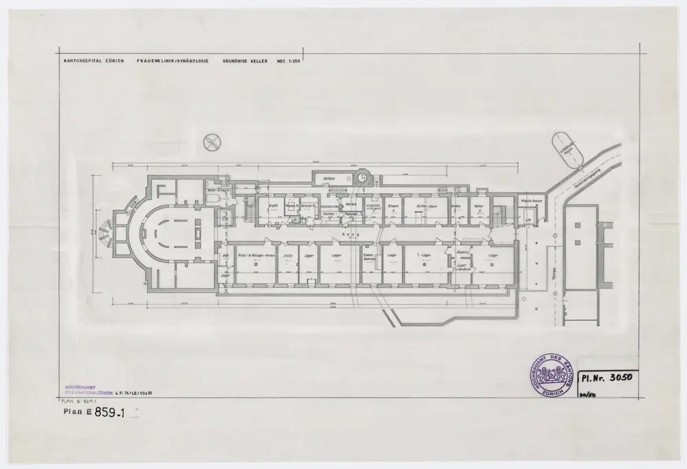 Zürich: Kantonsspital, Frauenklinik, Gynäkologische Abteilung; Grundrisse: Keller