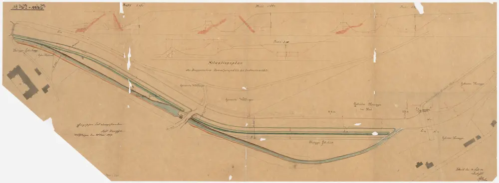 Wülflingen: Töss bei der Bodmermühle (später Wespimühle), Kanalprojekt; Situationsplan und Querprofile (Töss-No. 81)