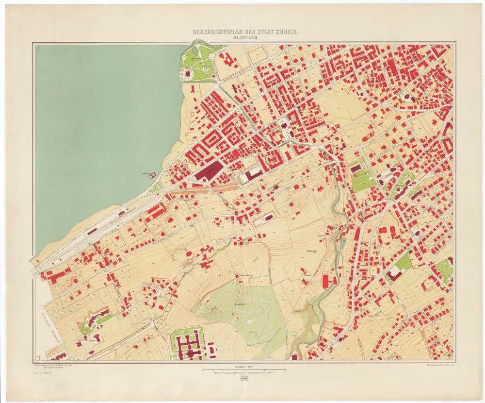 Übersichtsplan der Stadt Zürich und der umliegenden Gemeinden in 23 Blättern: Blatt XVII: Teile von Riesbach und Hirslanden