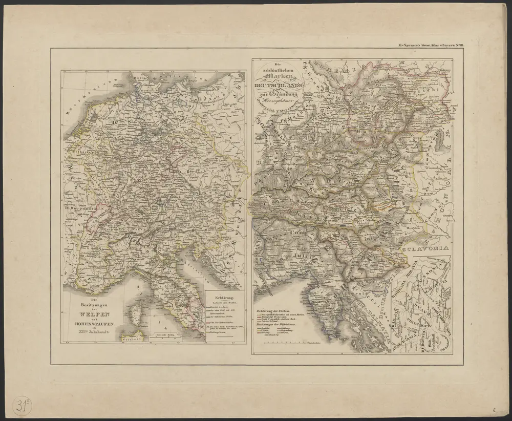 [Atlas zur Geschichte von Bayern] : IIIa. Die Besitzungen der Welfen und Hohenstaufen im XIIten Jahrhundts. IIIb. Die südöstlichen Marken Deutschland’s bis zur Gründung der Herzogthümer Oesterreich & Steyermark