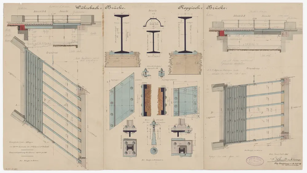 Birmensdorf: Brücken über den Wührebach und die Reppisch; Ansichten, Grundrisse und Schnitte