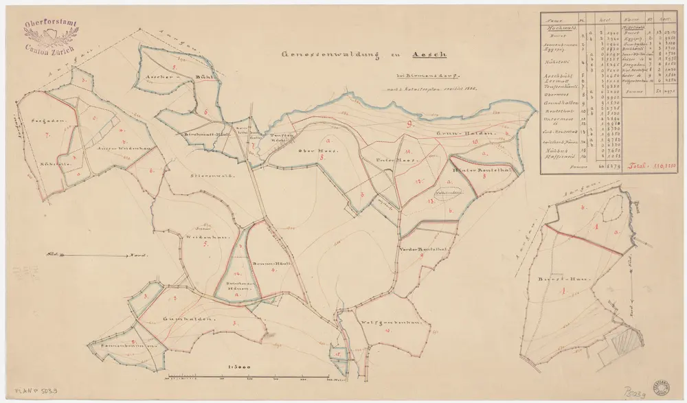 Aesch, Birmensdorf: Waldungen: Aesch: Genossenschaftswaldungen (ohne Stöffisweid); Übersichtsplan