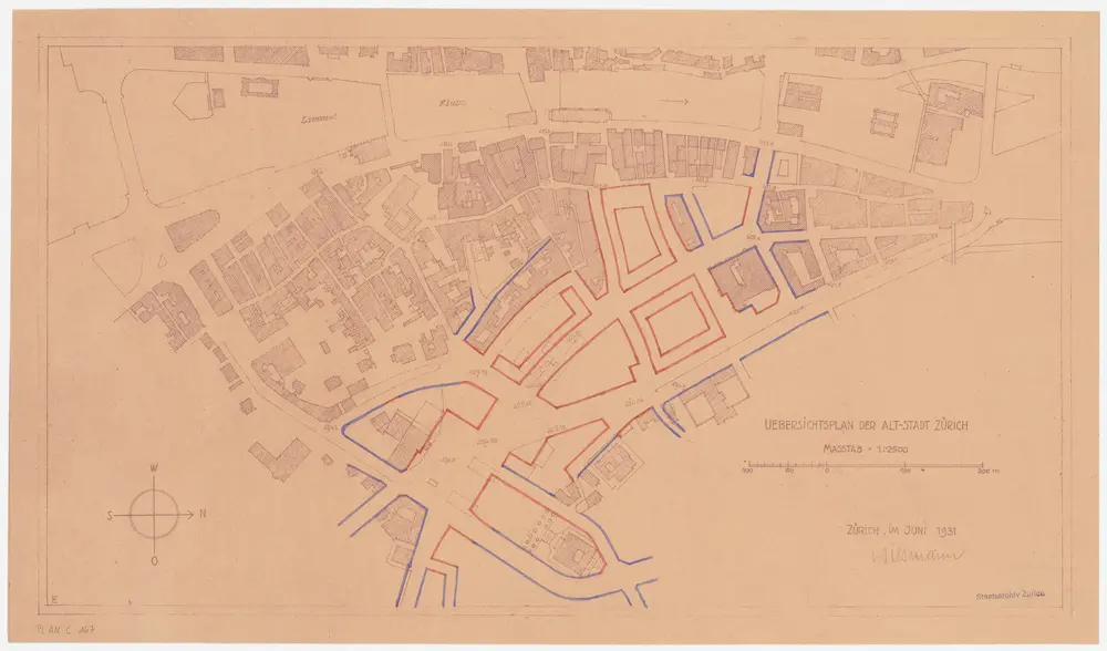 Situationsplan des projektierten Zähringerdurchbruchs und des projektierten Neubaus des umliegenden Altstadtquartiers