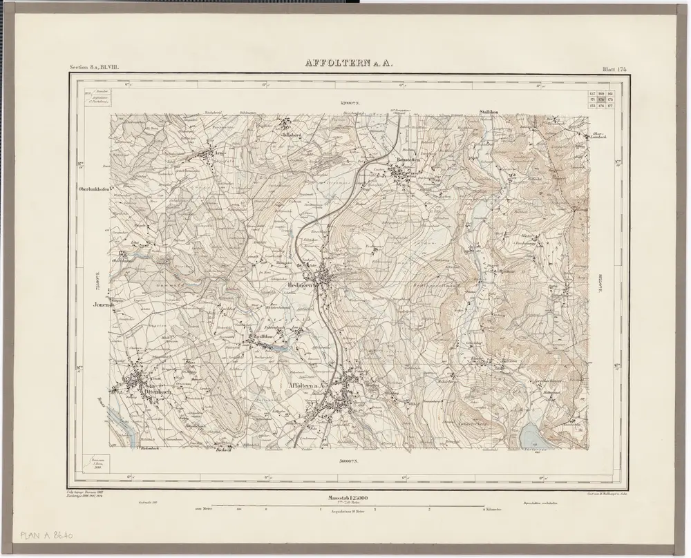 Topographischer Atlas der Schweiz (Siegfried-Karte): Den Kanton Zürich betreffende Blätter: Blatt 174: Affoltern am Albis