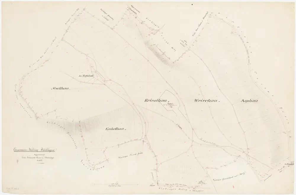 Wipkingen: Gemeinde- und Genossenschaftswaldungen: Genossenschaftswaldungen Stockhau, Im Tiefwiesli, Gubelhau, Kriesihau, Weierhau, Asphau; Grundriss