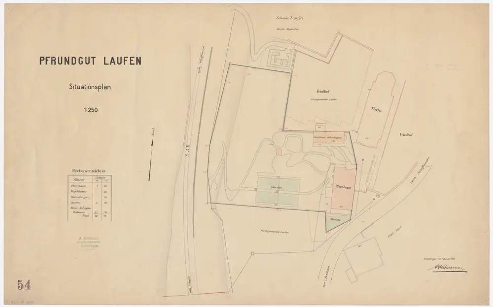 Laufen-Uhwiesen: Pfrundgut Laufen mit Kirche, Pfarrhaus und Umgebung; Grundriss