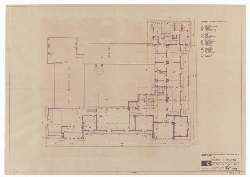 Universität Zürich (Chemisches Institut) und Kantonsschule Zürich, Rämistrasse 74 und 76: Grundrisse: Dachgeschoss; Grundriss