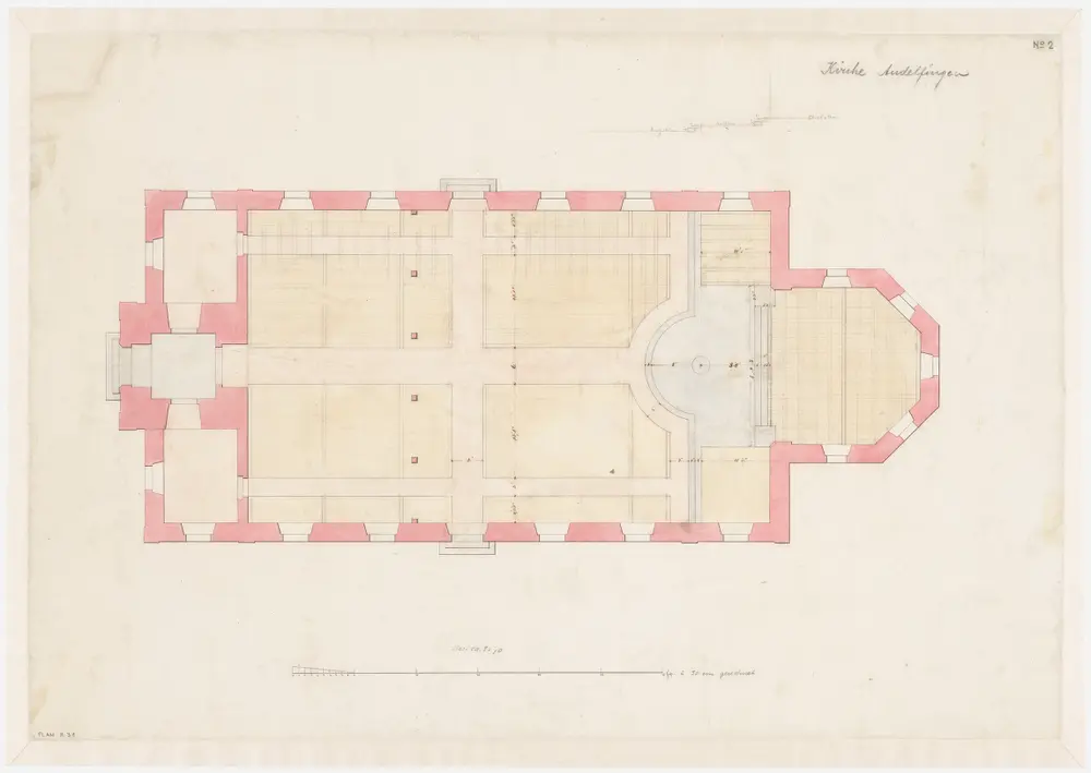 Andelfingen: Kirche; Grundriss und Querschnitt der Stufen vom Kirchfussboden zum Chorboden (Nr. 2)
