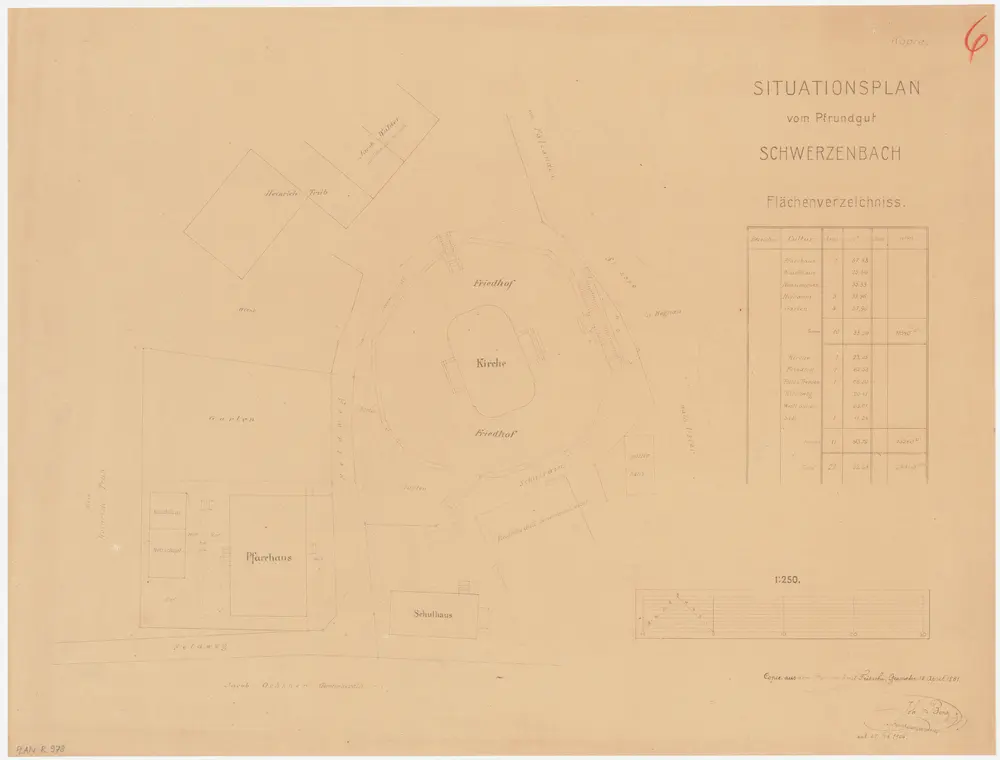 Schwerzenbach: Pfrundgut mit Kirche, Pfarrhaus und Umgebung; Grundriss (Nr. 6)