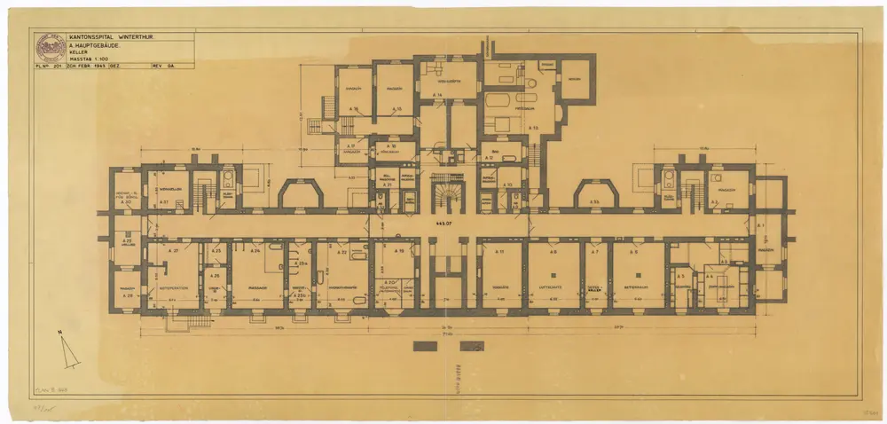 Winterthur: Kantonsspital, Hauptgebäude, Keller; Grundriss (Nr. 201)