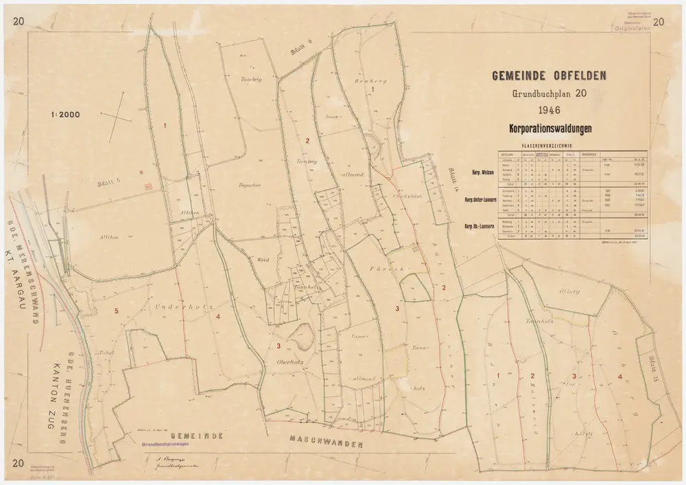 Obfelden: Genossenschaftswaldungen Wolsen, Unterlunnern, Oberlunnern; Grundriss