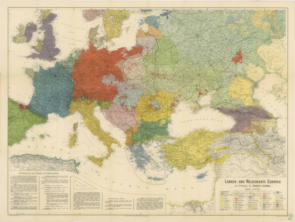 Länder und Völkerkarte Europas. Volkstum und Staatenbildung