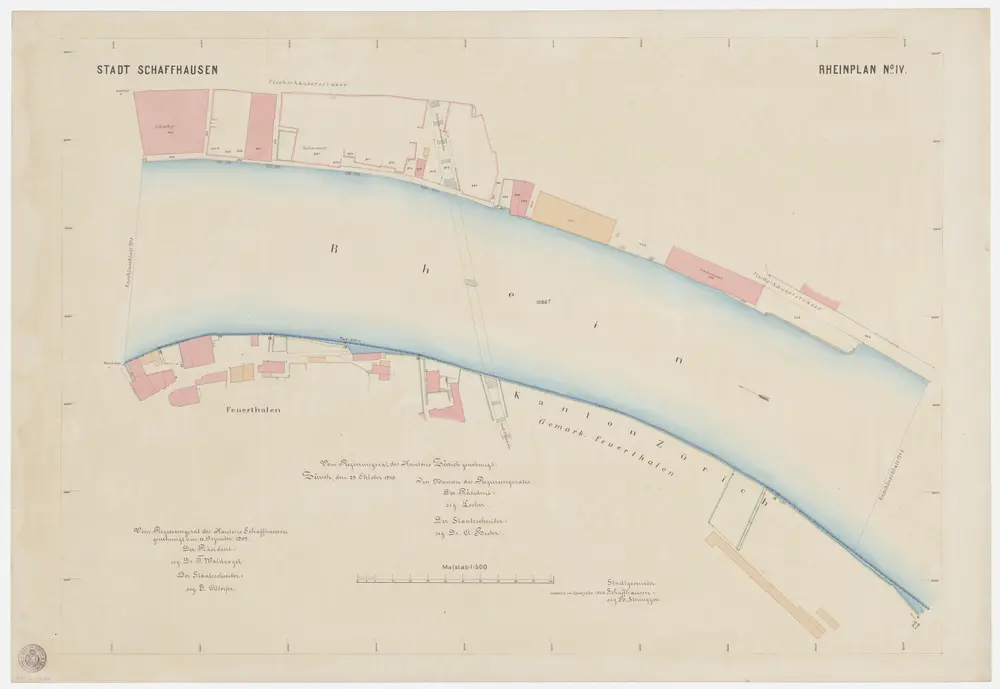 Feuerthalen, Flurlingen, Schaffhausen: Grenze zwischen den Kantonen Zürich und Schaffhausen beim Rhein zwischen Langwiesen und Flurlingen; Grundrisse: Blatt 4: Kantonsgrenze zwischen Schaffhausen (Fischerhäuserstrasse) und Feuerthalen; Grundriss