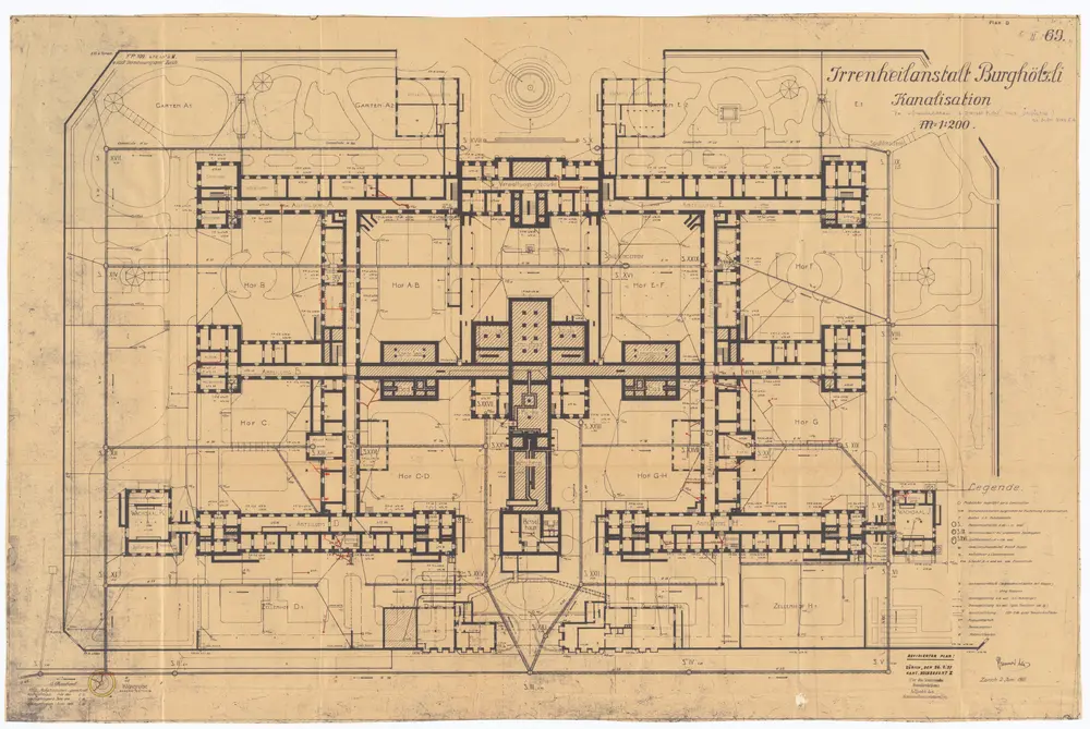 Heilanstalt Burghölzli: Kanalisation; Grundriss
