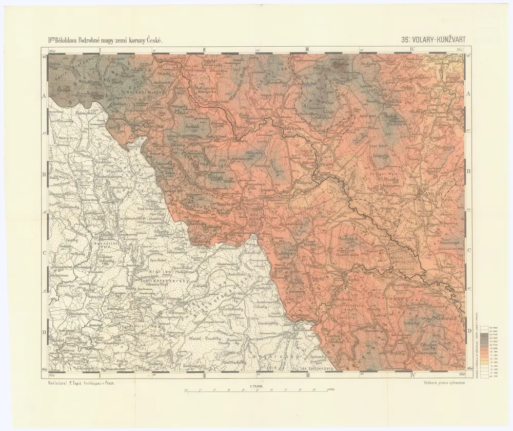 Podrobné mapy zemí Koruny české v měřítku 1:75.000 a mapa vzdáleností všech míst při silnici ležících