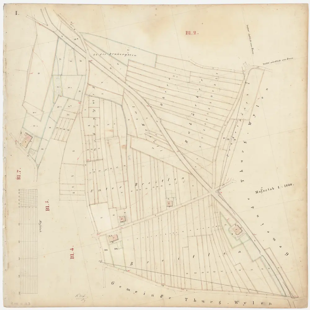 Oberstammheim: Wilen; Kataster-Reinpläne: Blatt I: Ob der Brunnärgeten (Brunnergeten), Obere Huebäcker, Probstpünt Einfängli, Im Möösli, Under Breitlen und Breitlen; Situationsplan