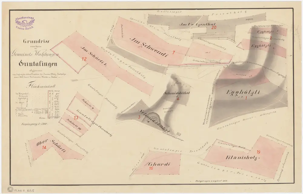 Waltalingen: Gemeindewaldung Guntalingen: Schwendi, Hasenbuck, Ützental (Im Uetzenthal), Ützental (Im Uetzenthal), Bei sieben Bäumen, Chläuisholz (Klauisholz), Türnen, Schürli, Egghölzli, Ghardi, Schmidsbüel (Schmidsühel); Grundrisse