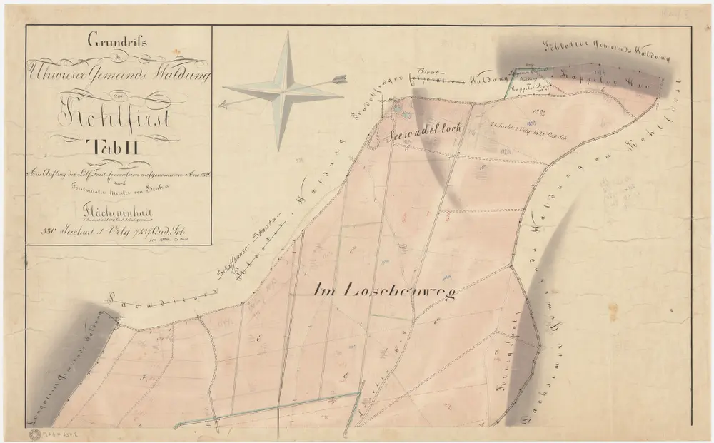 Laufen-Uhwiesen: Uhwiesener Gemeindewaldungen Cholfirst (Kohlfirst), Brand und Buechhalden: Cholfirst (Kohlfirst), Seewadelloch, Loschenweg, Chappelerhau (Kappeler Hau); Grundriss (Tab. II)