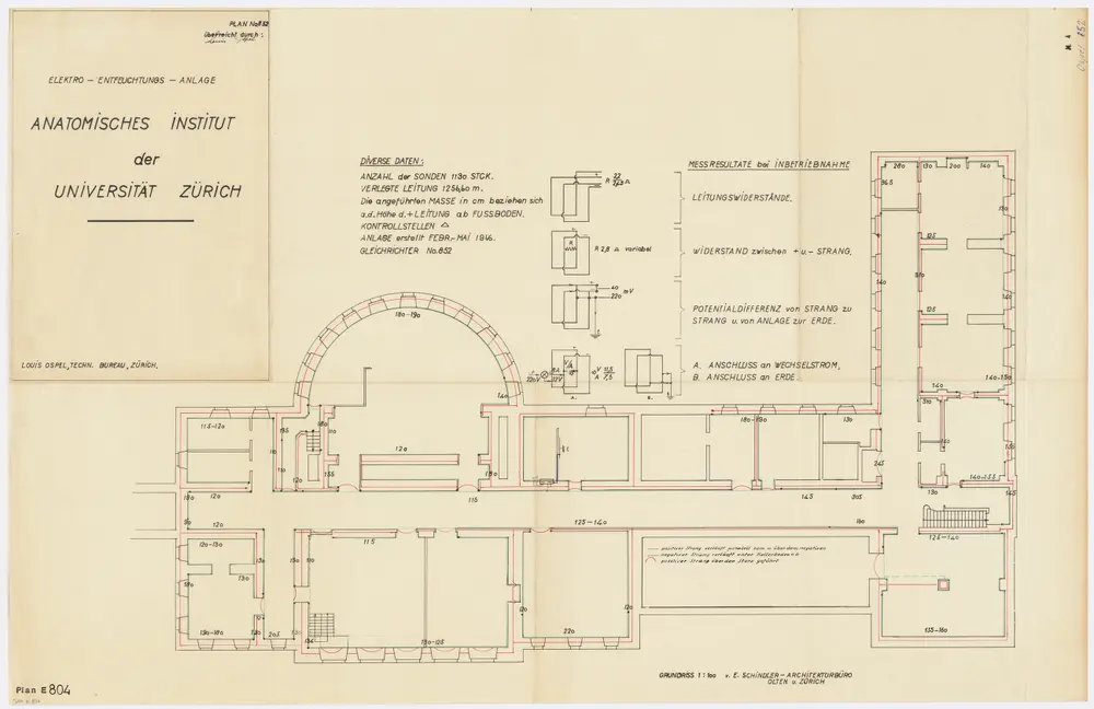 Zürich: Universität, Anatomie, Elektro-Entfeuchtungs-Anlage; Grundriss