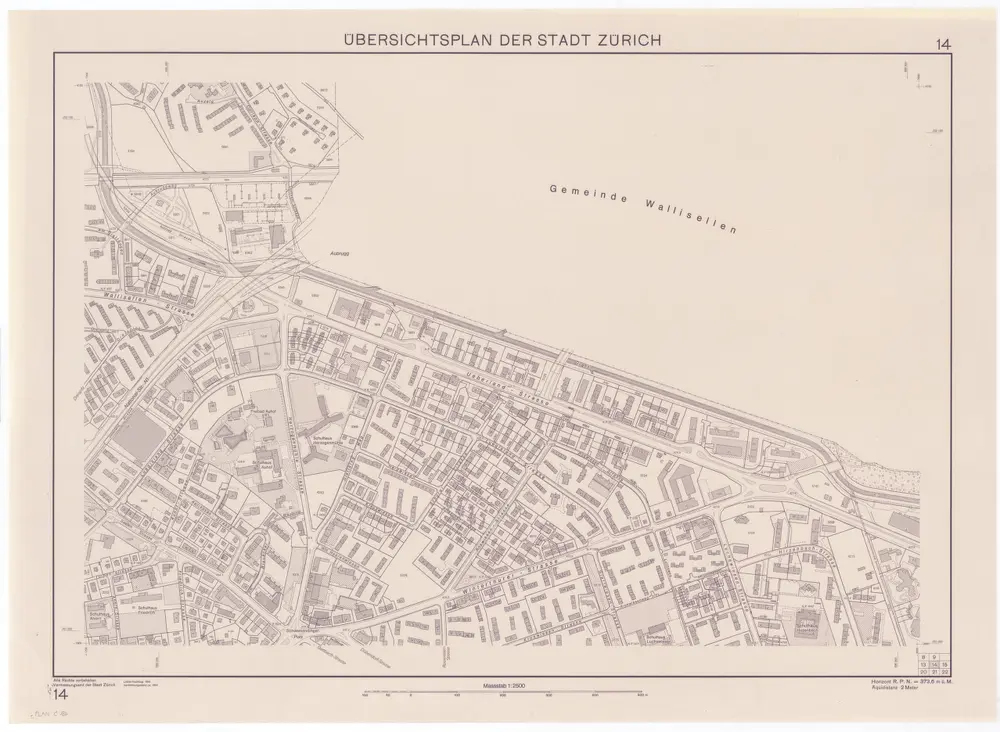 Übersichtsplan der Stadt Zürich in 57 Blättern, Blatt 14: Teile von Oerlikon und Schwamendingen bei der Grenze zu Wallisellen