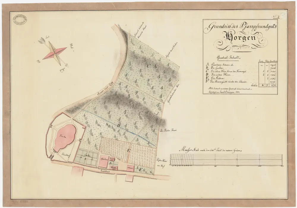 Horgen: Pfrundgüter beim Pfarrhaus sowie Baumgärtli, untere und obere Wiese; Grundriss (Nr.2)