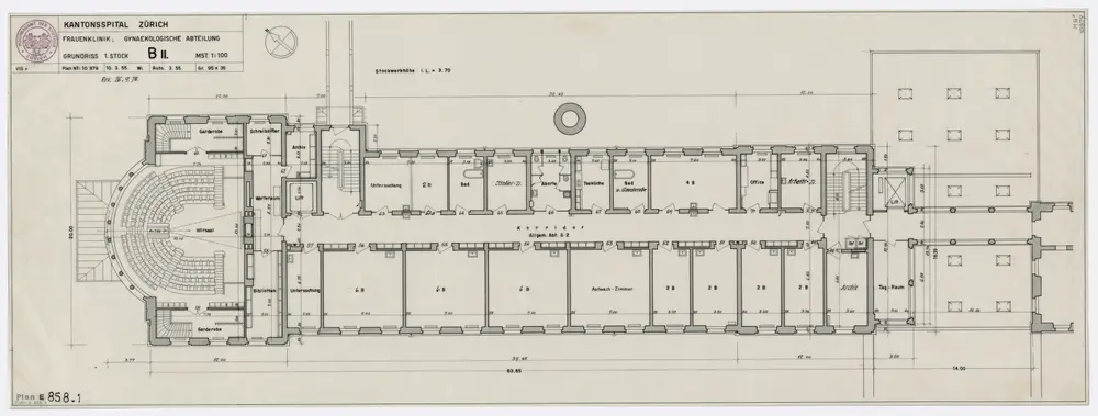 Zürich: Kantonsspital, Frauenklinik, Gynäkologische Abteilung; Grundrisse: 1. Stock