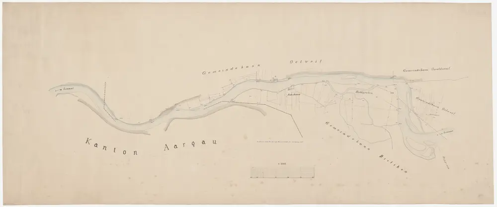 Oetwil an der Limmat bis Würenlos AG: Unterhalb der Einmündung der Reppisch bis unterhalb der rechtsufrigen Grenze zwischen den Kantonen Zürich und Aargau, alter Limmatlauf; Situationsplan (Limmat-Gebiet Nr. 36 b)