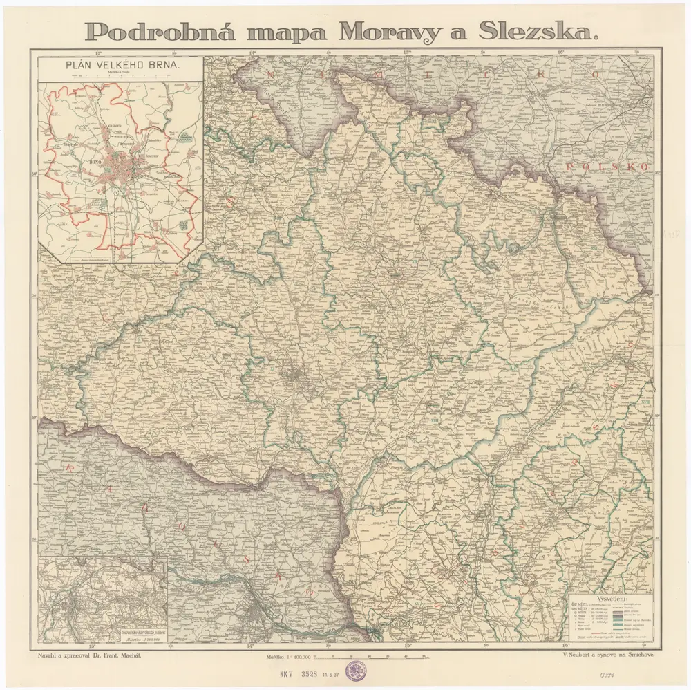 Podrobná mapa Moravy a Slezska