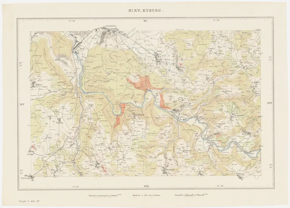 Kanton Zürich: Waldungen, Rebberge und Rodungen um die Mitte des 17. Jahrhunderts: Blatt XV: Kyburg