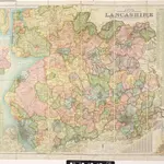 Bacon's commercial & industrial map of Lancashire: showing railways, roads elevations & distances: also local government divisions including parishes with acreages.