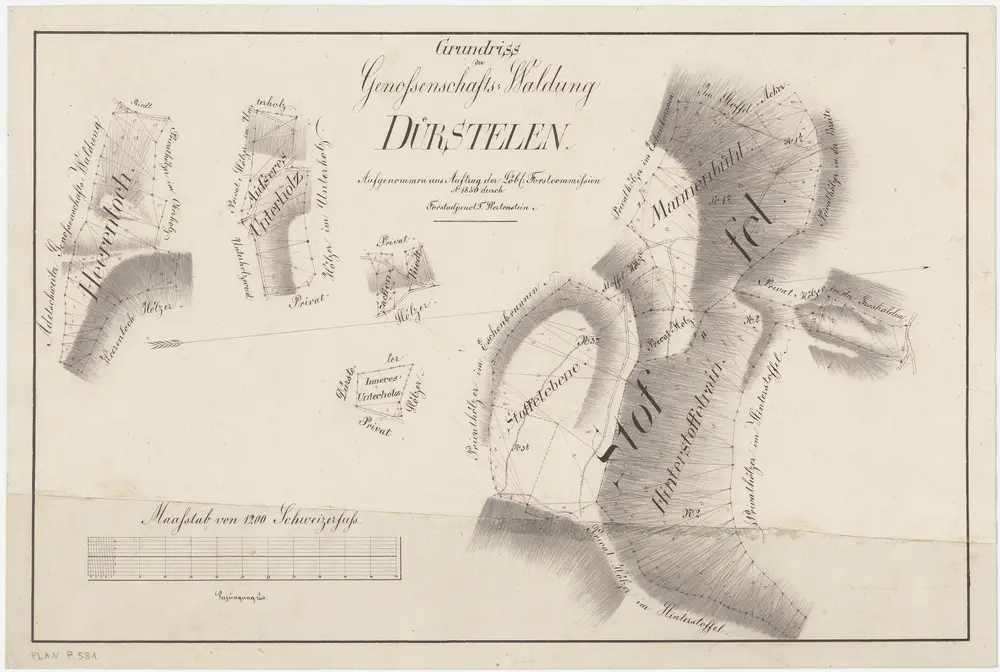 Hittnau: Genossenschaftswaldung Dürstelen mit Heerenloch, Unterholz, Sackenriedt, Inneres Unterholz, Stoffel, Mannenböl (Mannenbühl); Grundrisse