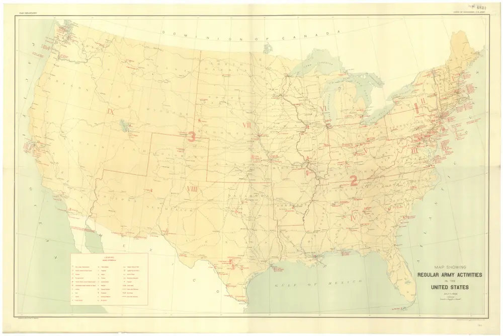 Map showing regular army activities in the United States