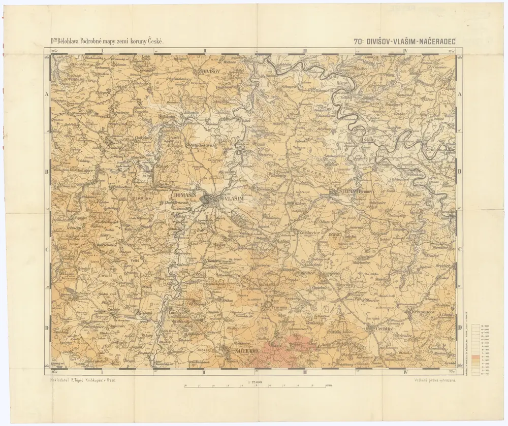 Podrobné mapy zemí Koruny české v měřítku 1:75.000 a mapa vzdáleností všech míst při silnici ležících