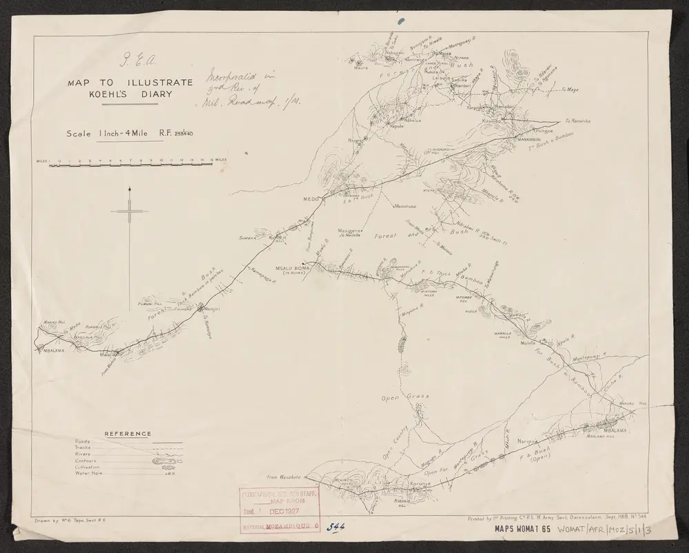 Area between Rivers Zambesi & Ruvuma. Compass traverses  - War Office ledger. Lithographs. Printed by 1st. Printing Co. R.E. "B" Army Section, 1918.