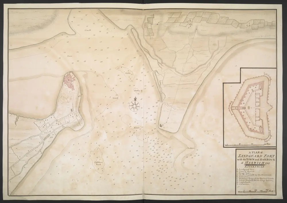 A PLAN of LANDGUARD FORT with the TOWN and HARBOUR of HARWICH 1725.