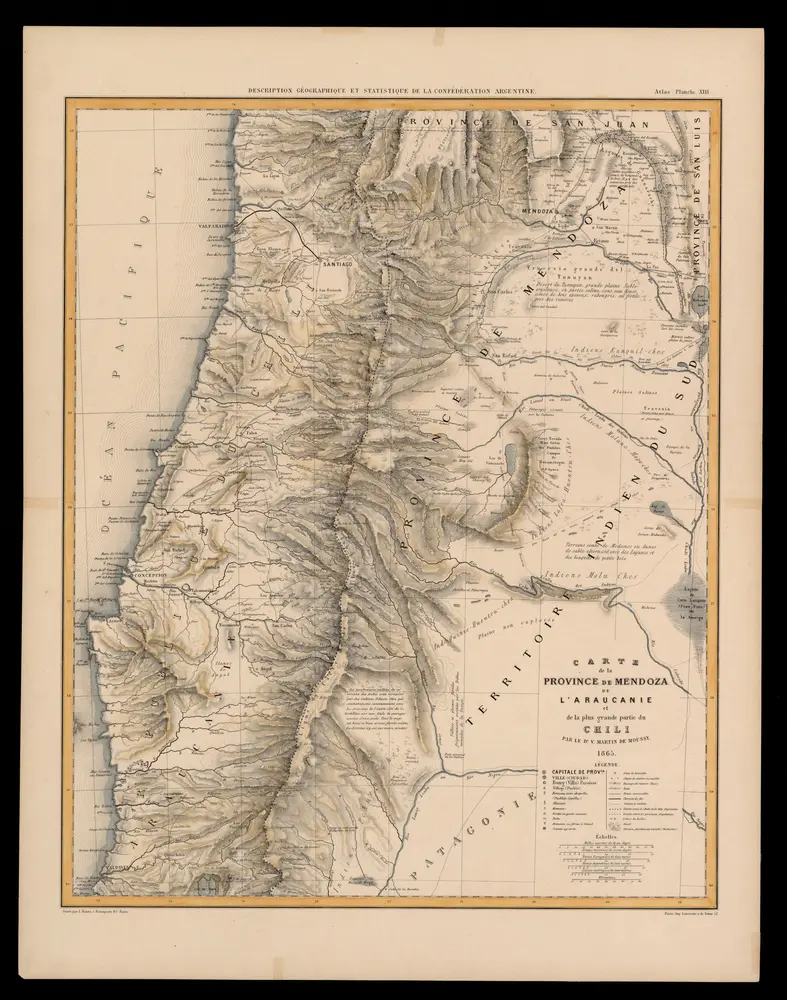 Carte de la province de Mendoza de l'Araucanie et de la plus grande partie du Chili