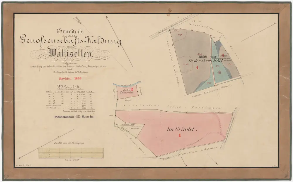 Wallisellen: Gemeinde- und Genossenschaftswaldungen: Genossenschaftswaldungen Grindel, Richti (Obere Rüti), Cheibenrüti; Grundrisse