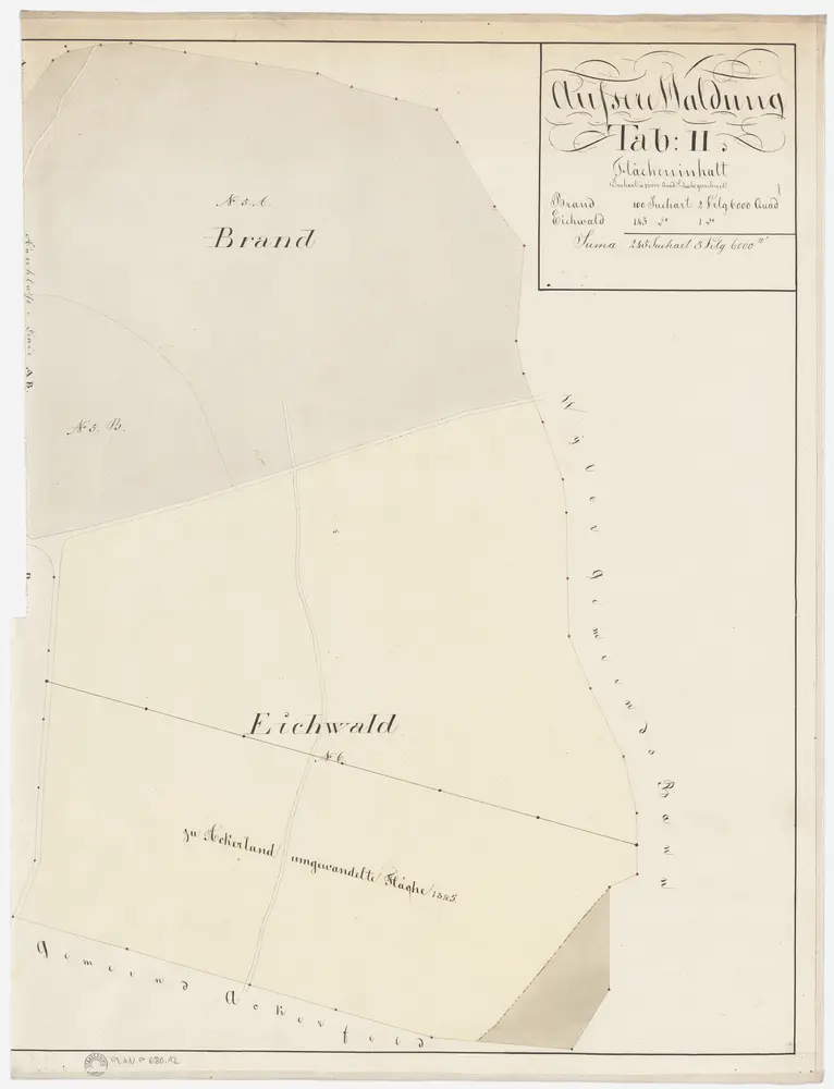 Rafz, Jestetten (Deutschland), Lottstetten (Deutschland): Gemeindewaldung Rafz: Rafz: Äussere Waldung mit Eichenrütenen (Eichwald), Brand; Grundriss (Tab. II)