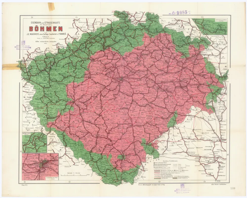 Eisenbahn- und Strassenkarte des Königreiches Böhmen