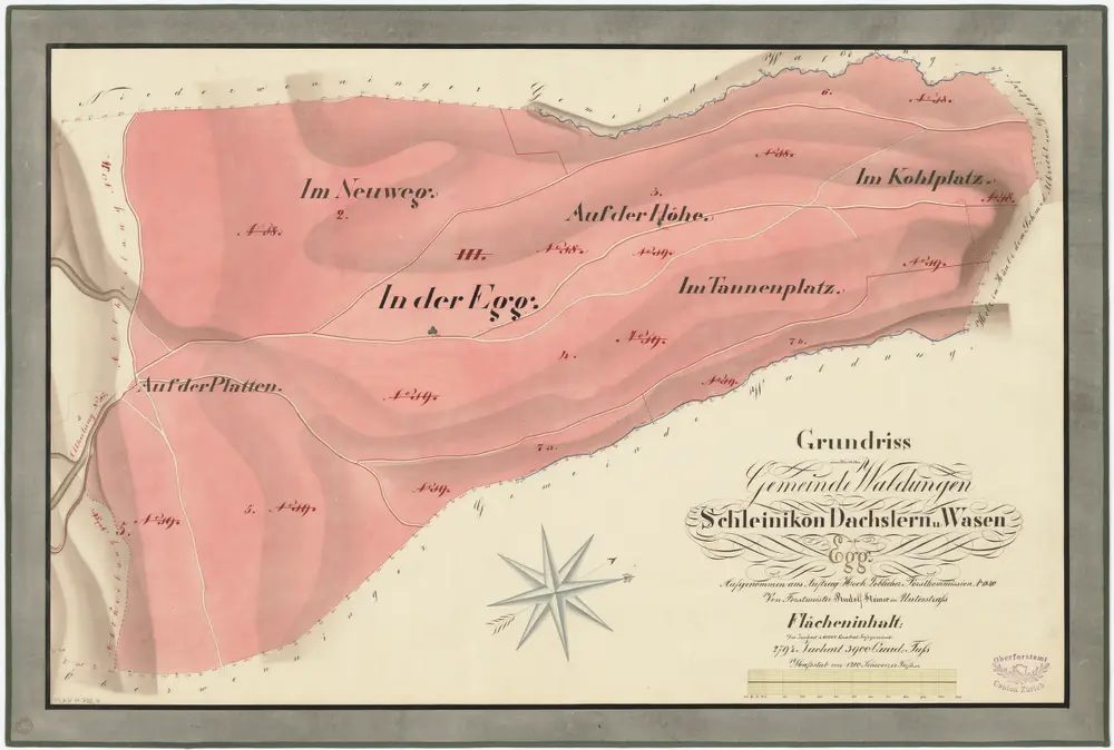 Schleinikon: Gemeindewaldungen Schleinikon, Dachsleren und Wasen: Egg mit Egghalden, Chalstorf (Im Kalstorf), Schliniker Platten (Auf der Platten), Neuweg, Uf der Höchi (Höhe), Schliniker Buck, Tannenplatz, Cholplatz (Kohlplatz); Grundriss