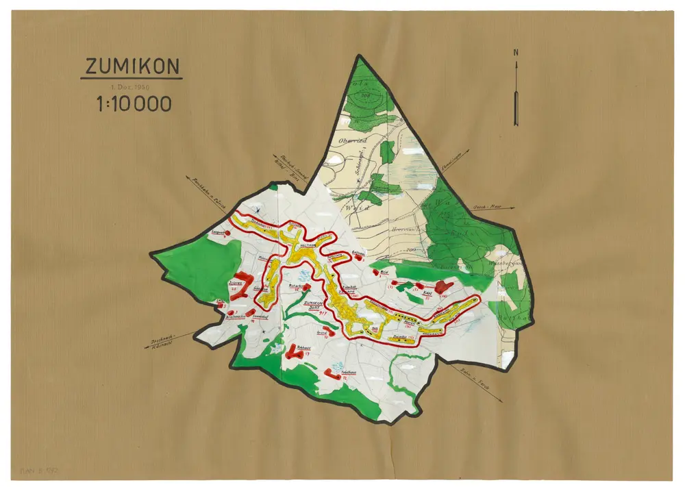 Zumikon: Definition der Siedlungen für die eidgenössische Volkszählung am 01.12.1950; Siedlungskarte