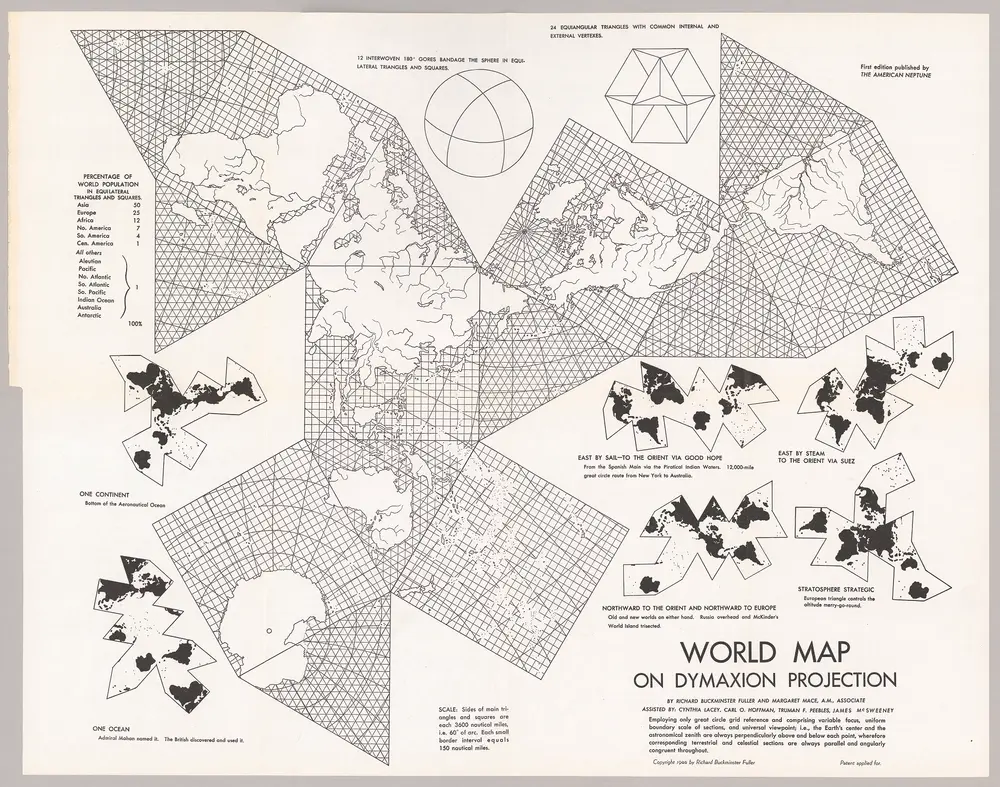 World Map on Dymaxion Projection. Fist edition published by Atlantic Neptune.