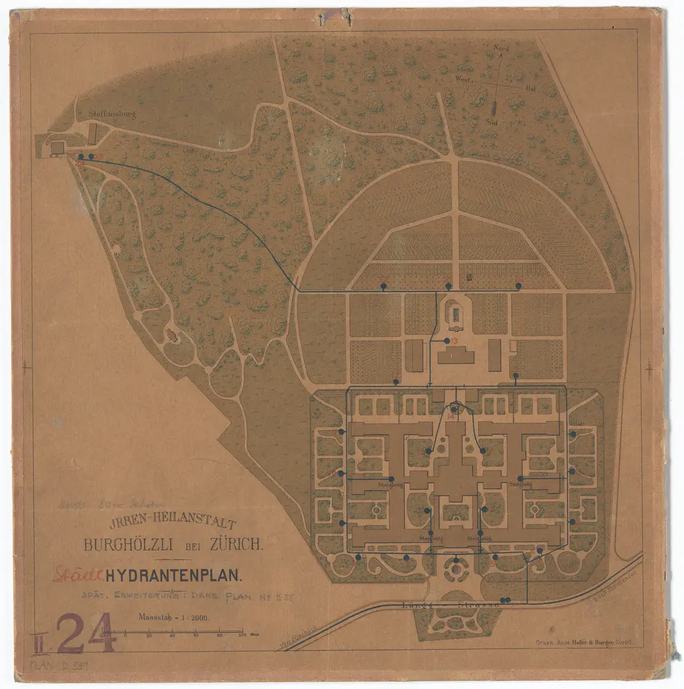 Irrenheilanstalt Burghölzli: Hydrantenplan