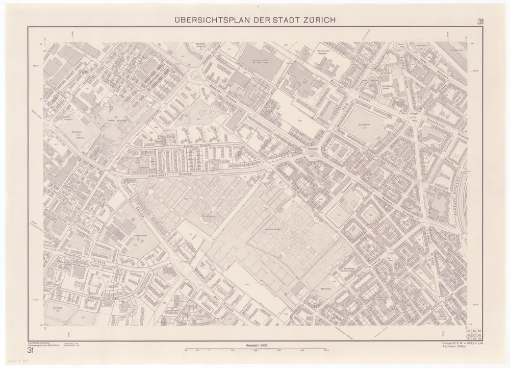 Übersichtsplan der Stadt Zürich in 57 Blättern, Blatt 31: Teile von Albisrieden, Wiedikon und Aussersihl beim Friedhof Sihlfeld und Umgebung